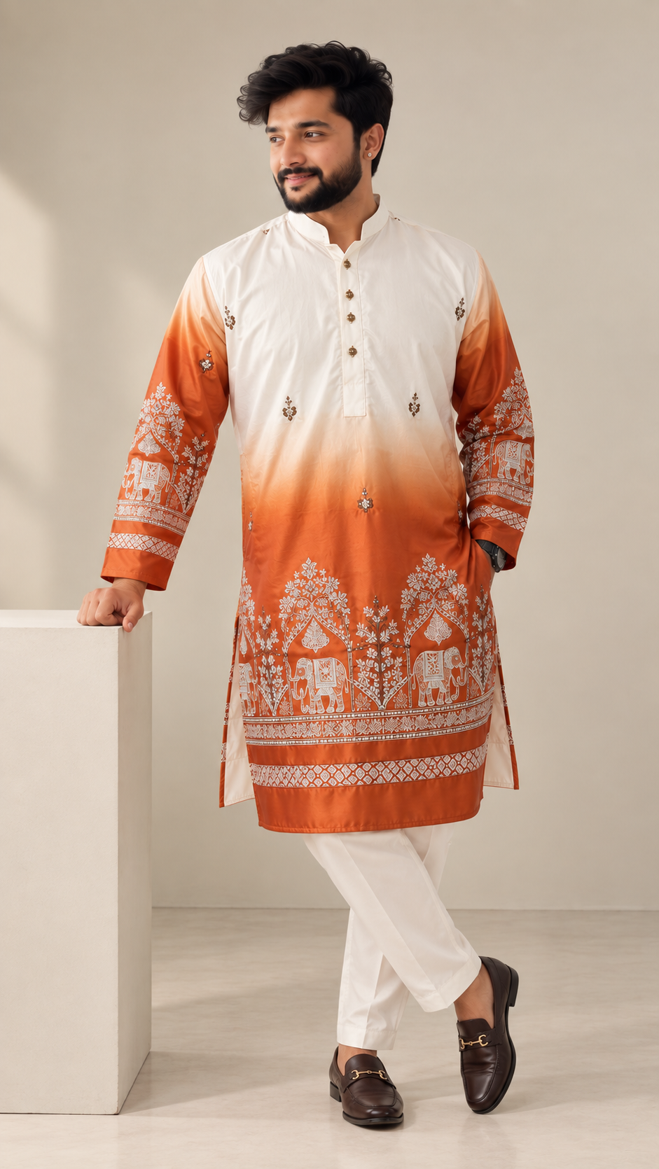Orange Ombre Printed Kurta Set